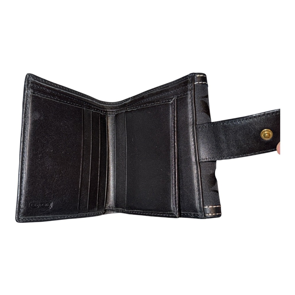 Coach Black Signature Canvas/Leather Compact Flat Wallet - Picture 5 of 10